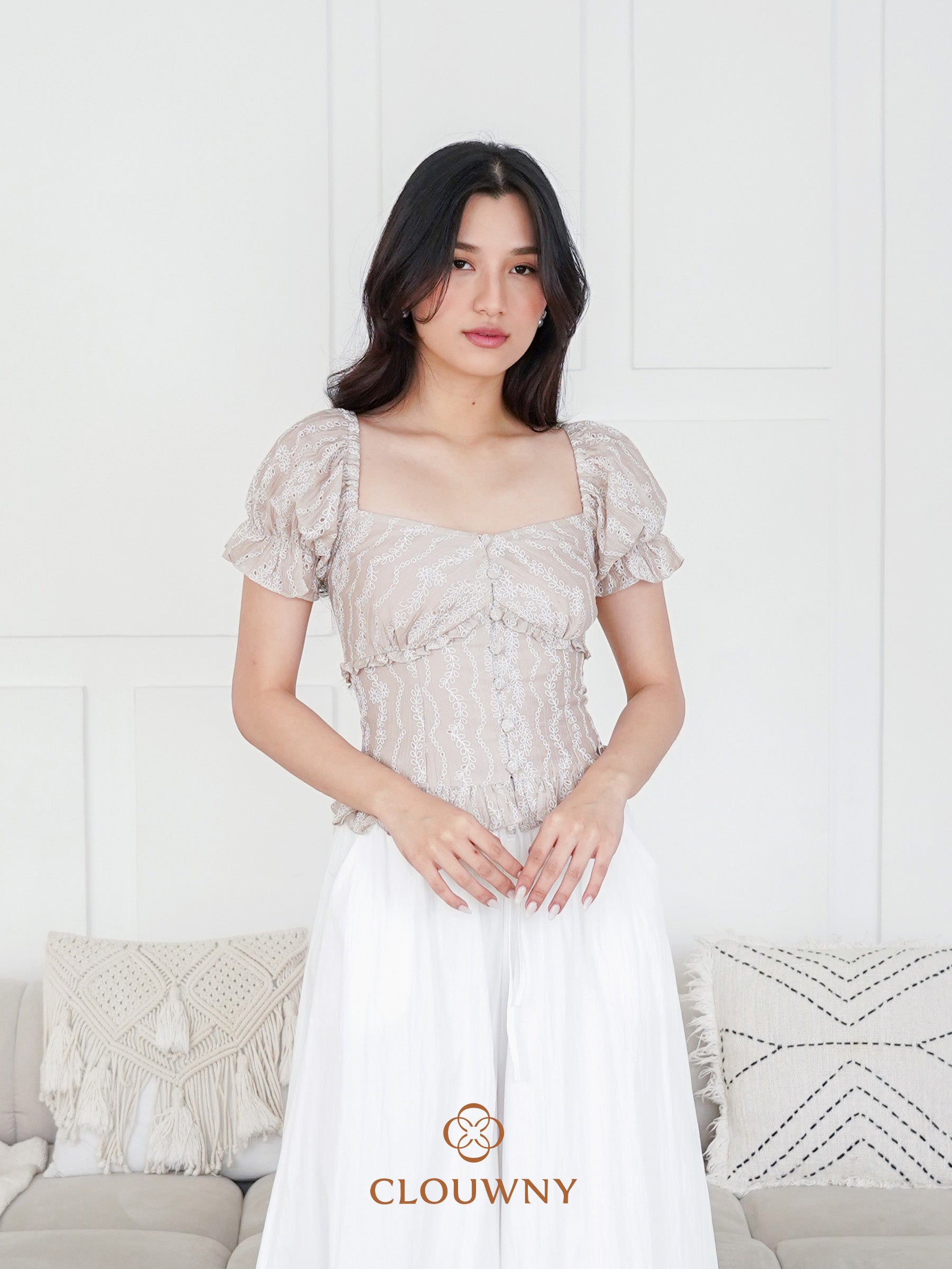 Ravina Rubber Button Blouse - Khaki